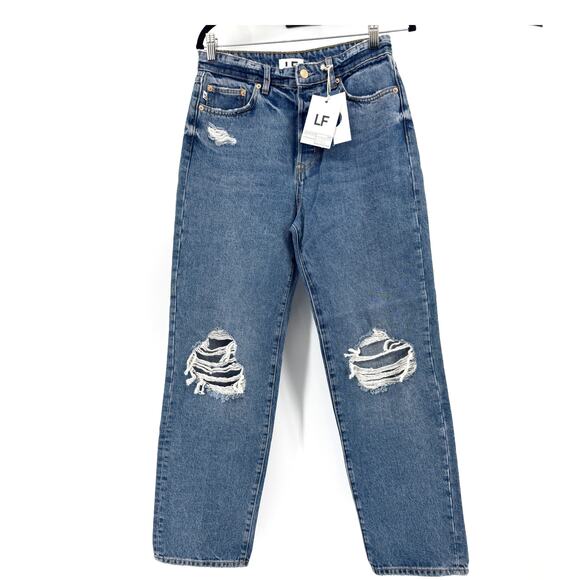 Lovers + Friends Ryan High Rise Straight Jeans Womens 28 NWT Distressed Med Wash - Picture 2 of 12